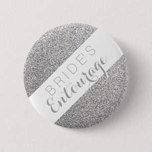 Silver glitter bride's entourage bridesmaid button