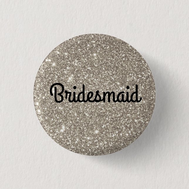 Silver Glitter Bridesmaid 1 Inch Round Button (Front)
