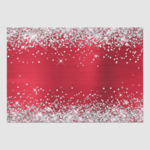 Silver Glitter Bright Red Ombre Foil Tissue Paper