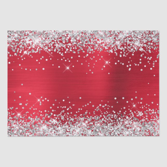 Silver Glitter Bright Red Ombre Foil Tissue Paper (Front)