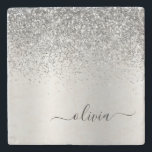 Silver Glitter Brushed Girly Monogram Name Stone Coaster<br><div class="desc">Silver Faux Foil Metallic Sparkle Glitter Brushed Metal Monogram Name Stone Tile. This makes the perfect graduation,  sweet 16 birthday,  wedding,  bridal shower,  anniversary,  baby shower or bachelorette party gift for someone that loves glam luxury and chic styles.</div>