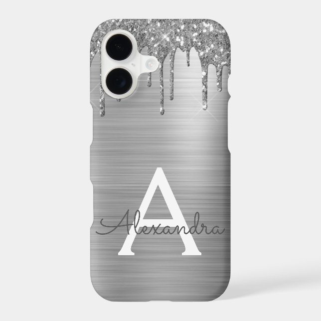Silver Glitter Brushed Metal Monogram Name (Back)