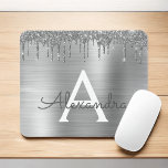 Silver Glitter Brushed Metal Monogram Name Mouse Pad<br><div class="desc">Silver Faux Foil Metallic Sparkle Glitter Brushed Metal Monogram Name and Initial Mousepad (mouse pad). This makes the perfect sweet 16 birthday,  wedding,  bridal shower,  anniversary,  baby shower or bachelorette party gift for someone that loves glam luxury and chic styles.</div>