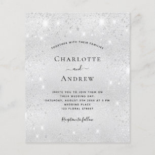 Silver glitter budget wedding invitation RSVP Flyer