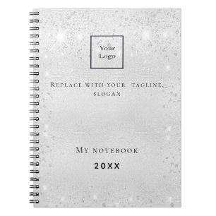 Silver glitter business logo promotional notebook