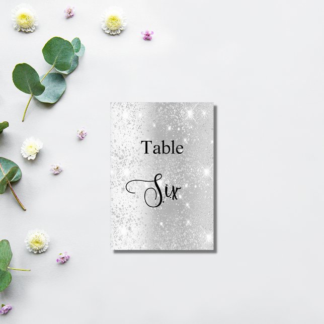 Silver glitter calligraphy table six 6 table number (Creator Uploaded)