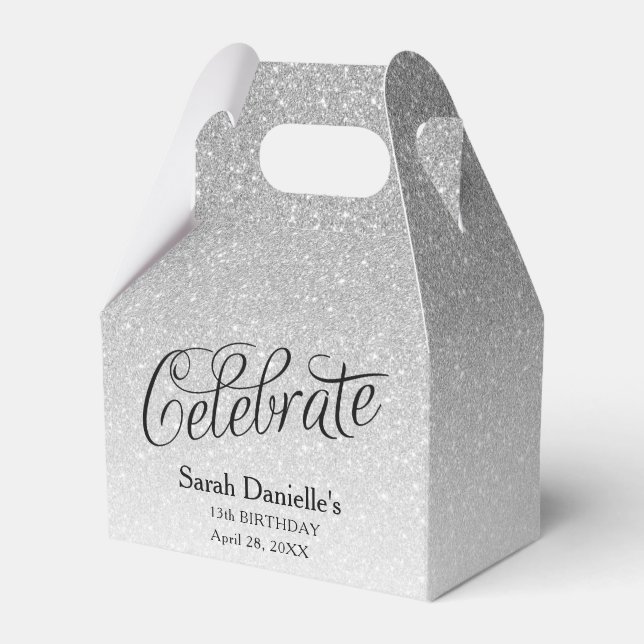 Silver Glitter Celebrate Favor Box (Front Side)
