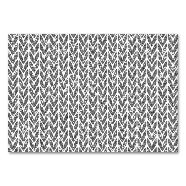 Silver Glitter Chevrons Knit Pattern Print Table Number (Front)