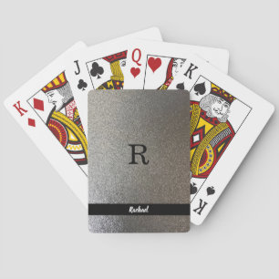 Silver Glitter Chic Monogram & Name V2 Playing Cards