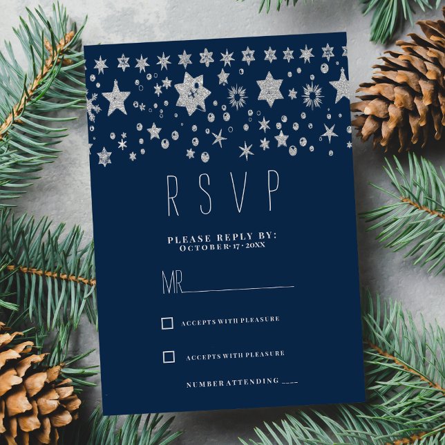Silver glitter Chirstmas fairy light winter RSVP  Invitation (Silver glitter Chirstmas fairy light winter RSVP)