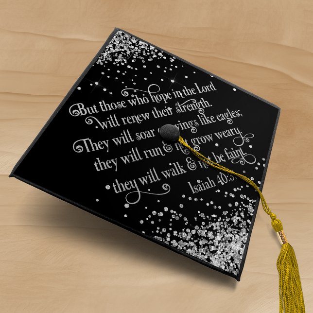Silver Glitter Christian Bible Verse Isaiah 40 Graduation Cap Topper (Creator Uploaded)
