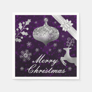 Silver Glitter Christmas bauble and Ribbon Napkin