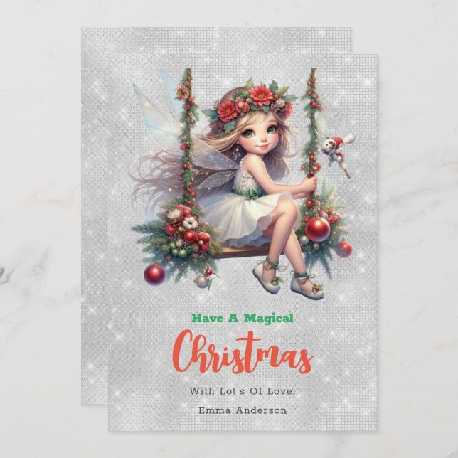 Silver Glitter Christmas Fairy | Holiday Card (Front/Back)