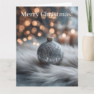 Silver Glitter Christmas Ornament on White Fur Card