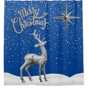 Silver Glitter Christmas Reindeer with Silver Star