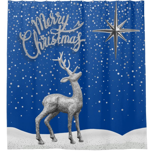 Silver Glitter Christmas Reindeer with Silver Star (Front)