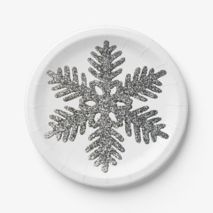 Silver Glitter Christmas Star Pattern Paper Plate