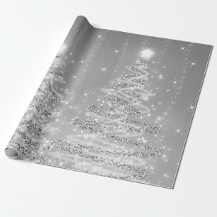Silver Glitter Christmas Trees Holiday Wrapping Paper