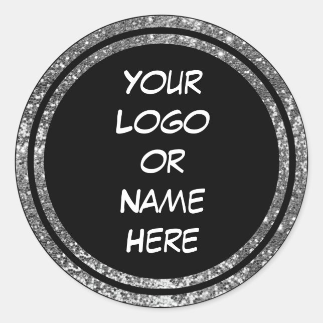 Silver Glitter Circle Double Border Classic Round Sticker (Front)