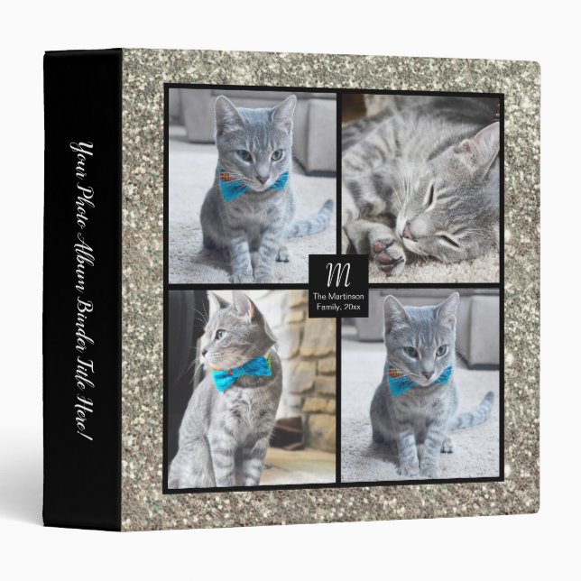 Silver Glitter Collage Personalized Photo Album Binder (Front/Spine)
