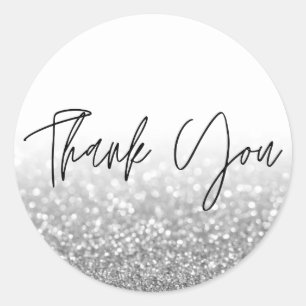Silver Glitter Colours Thank You Classic Round Sticker