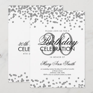 Silver Glitter Confetti 30th Birthday White Invitation
