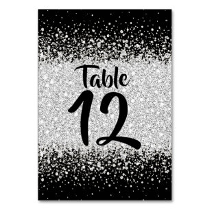 Silver Glitter Confetti and Black Table Number