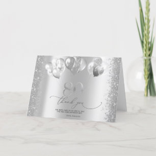 Silver Glitter Confetti Balloons 80th Birthday Thank You Card