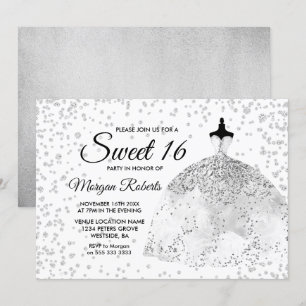 Silver Glitter Confetti Dress Sweet 16 Invite