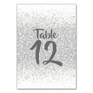 Silver Glitter Confetti on White Table Number