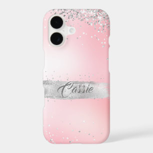 Silver Glitter Confetti Pink Glow