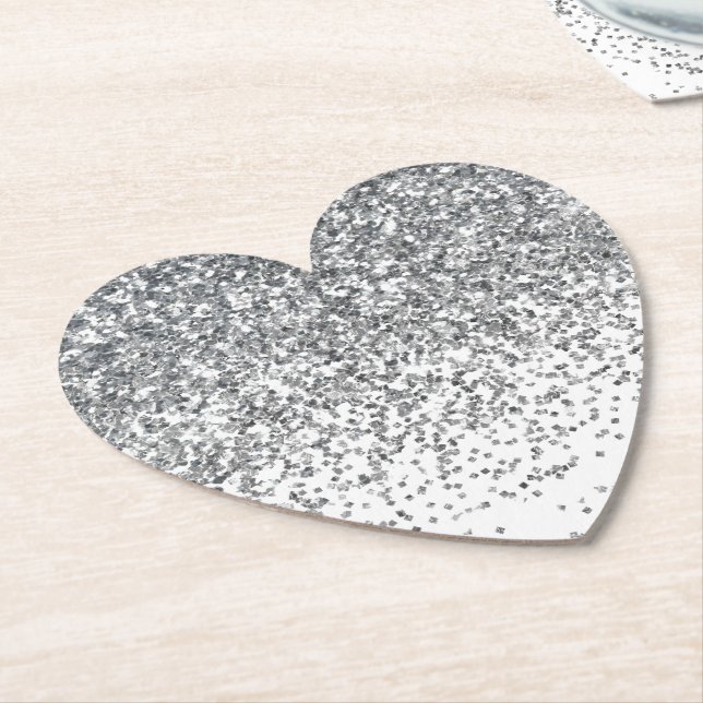 Silver Glitter Confetti Sparkle Paper Coaster (Angled)