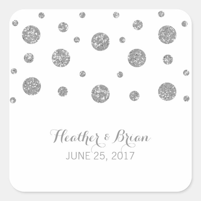 Silver Glitter Confetti Wedding Stickers (Front)
