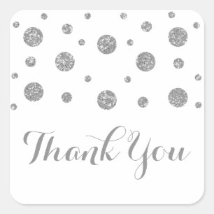 Silver Glitter Confetti Wedding Thank You Stickers