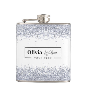 Silver Glitter Custom Name Flask