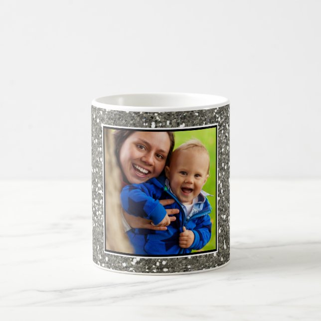 Silver Glitter Custom Photo Coffee Mug (Center)