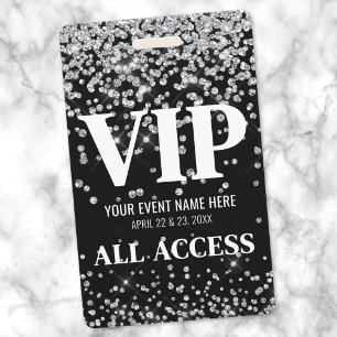 Silver Glitter Custom VIP Pass Event Badge