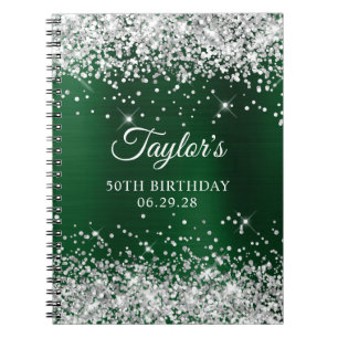 Silver Glitter Dark Green Foil 50th Birthday Guest Notebook