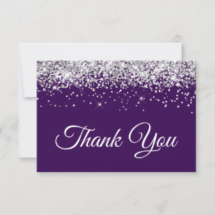 Silver Glitter Dark Purple Sweet 16 Thank You Card