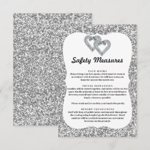 Silver Glitter Diamond Hearts Safety Measures Enclosure Card