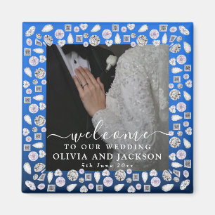 Silver Glitter Diamond Hearts Wedding  Magnet