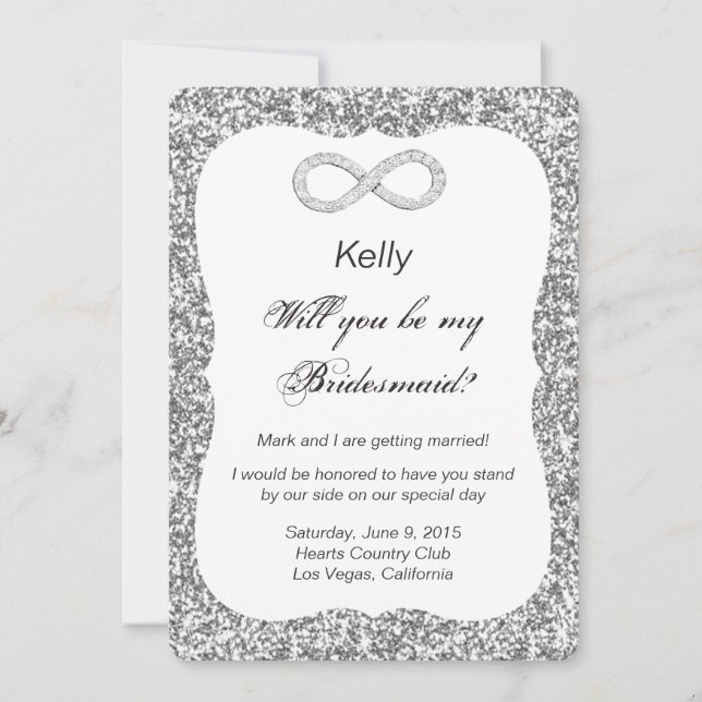 Silver Glitter Diamond Infinity Bridesmaid Card (Front)