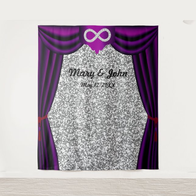Silver Glitter Diamond Infinity Purple Curtain Tapestry (Front)
