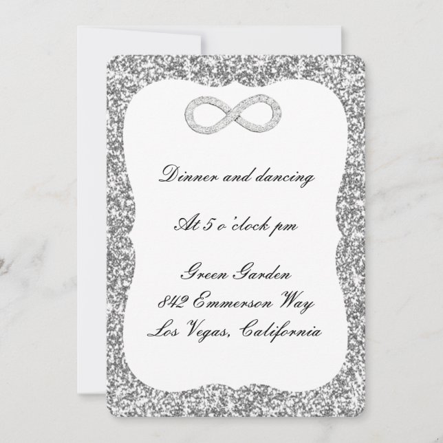 Silver Glitter Diamond Infinity Reception Card (Front)