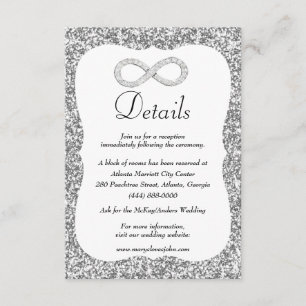 Silver Glitter Diamond Infinity Wedding Details Enclosure Card