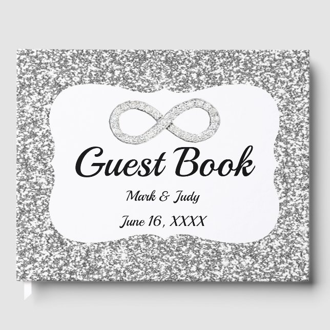 Silver Glitter Diamond Infinity Wedding Guestbook (Front)
