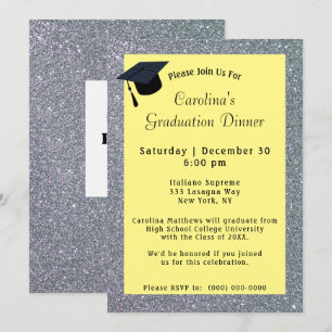 Silver Glitter Dinner Yellow Graduation Invitation