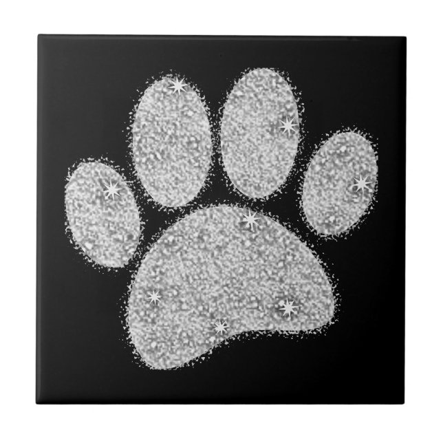 Silver Glitter Dog Pawprint Tile (Front)