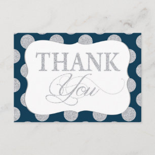 Silver Glitter Dots Navy Blue Modern Thank You Card