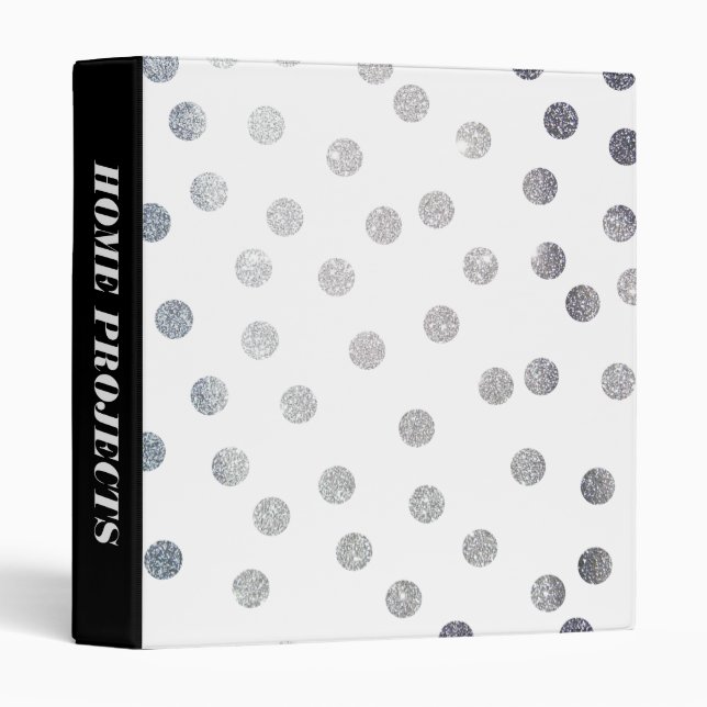 Silver Glitter Dots on Black White Binder (Front/Spine)